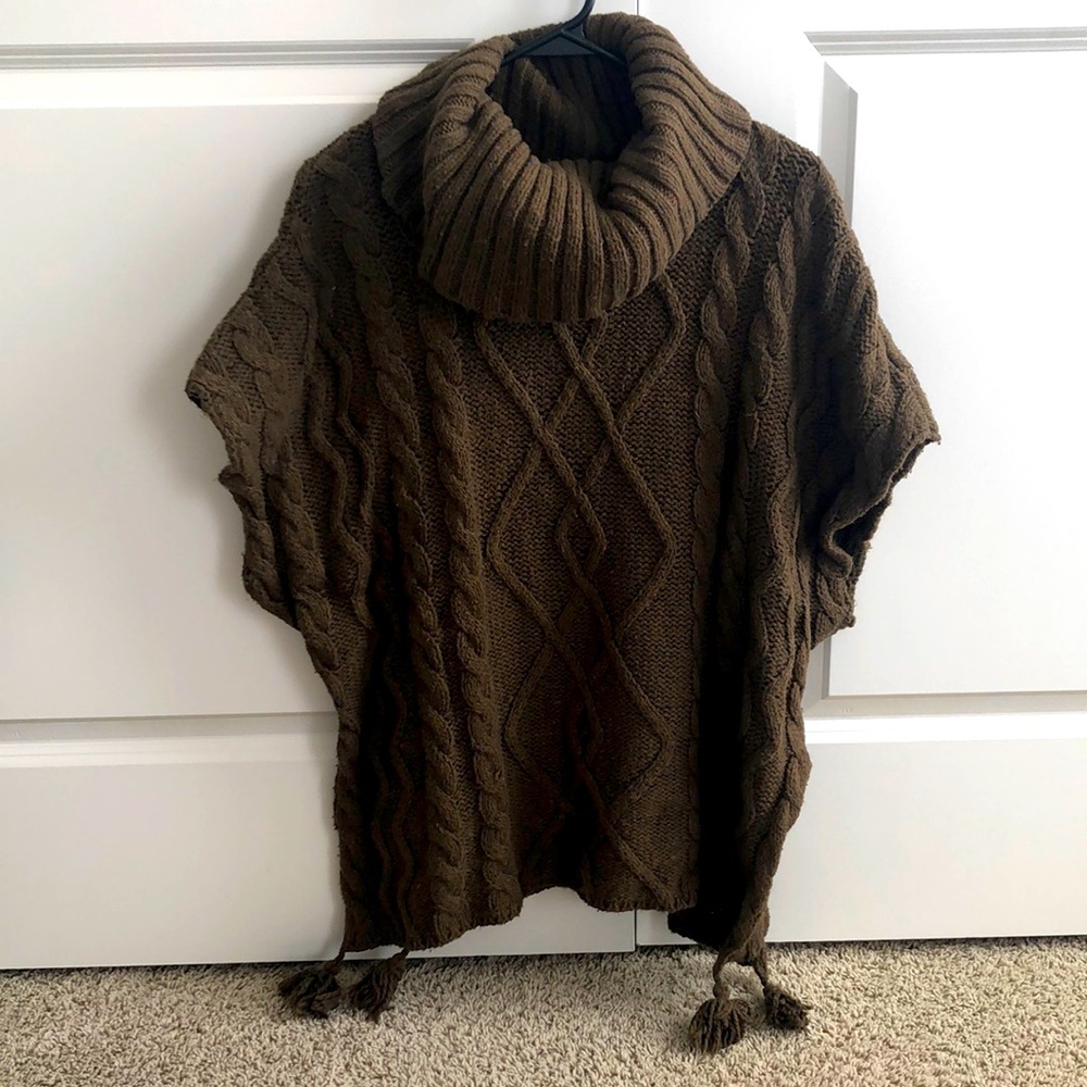 Olive Poncho Sweater